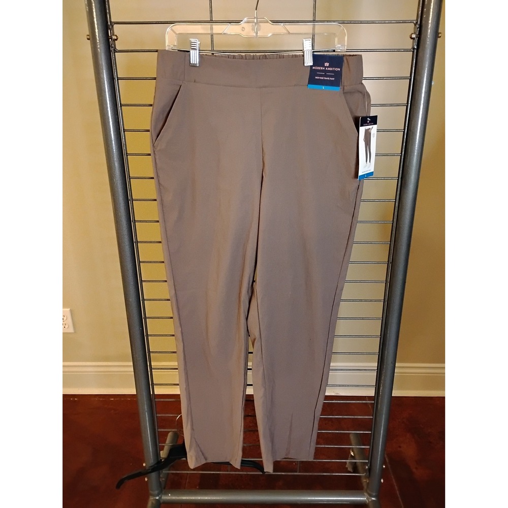 Modern Ambition High-Rise Travel Pants Brown Taupe Tapered Recycled Nylon Large